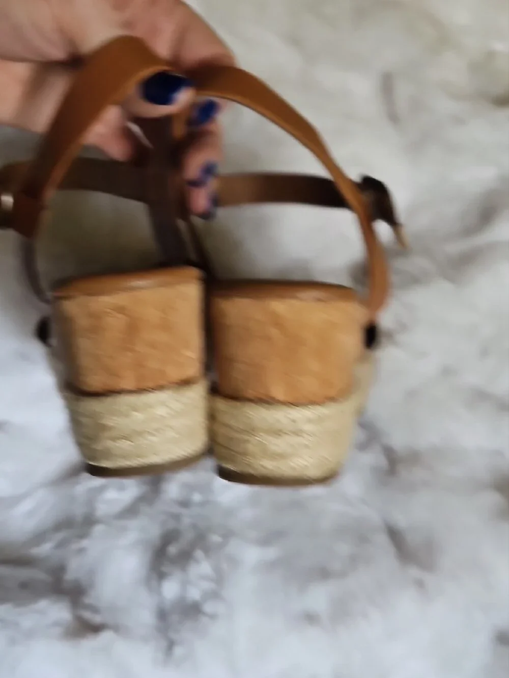 Women’s Tan Espadrille Wedge Sandals with Beige Fabric Toe Strap